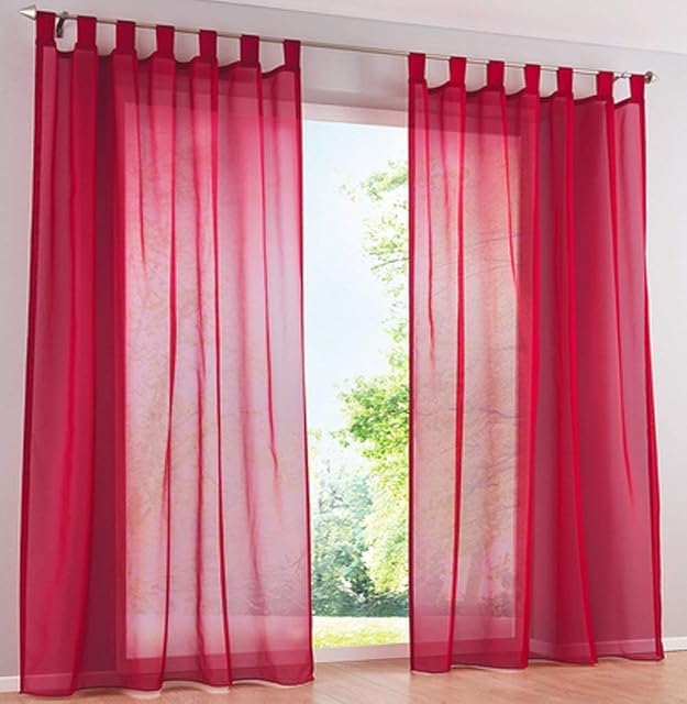 SIMPVALE 2 sztuki firanki z woalu, przezroczyste na okna i balkon, do kawiarni, szerokość 140 cm (wysokość 270 cm, czerwone)