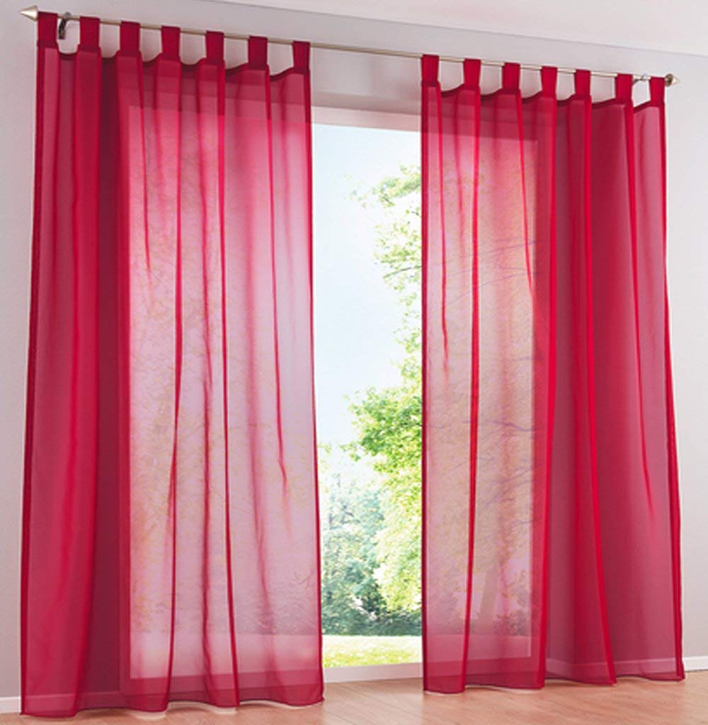 Voile rideaux transparent rouge 140x260 cm en tulle SIMPVALE voilage fenêtre