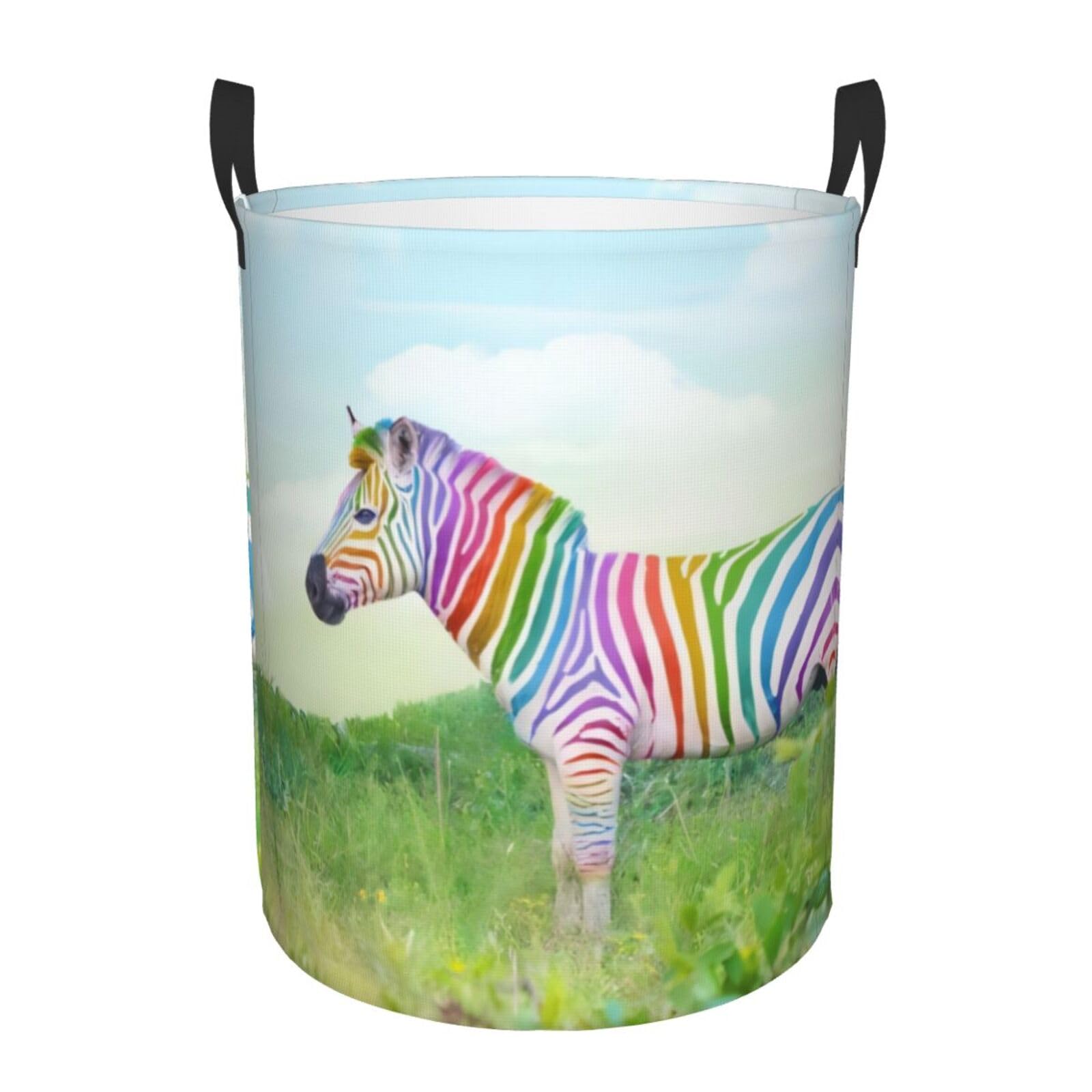 M Circular Hamper – Collapsible Colorful Zebra Print Laundry Basket