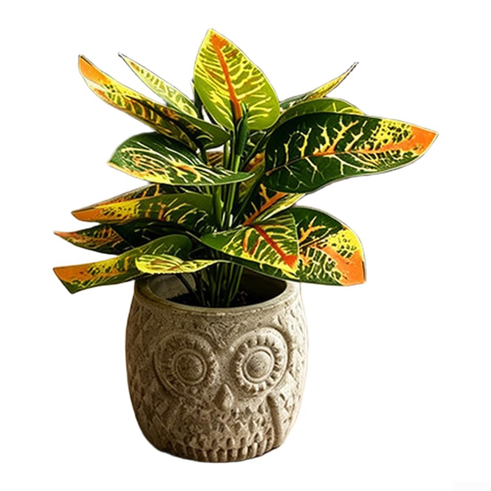 Planta artificial de hiedra con maceta de búho pequeña para escritorio de oficina