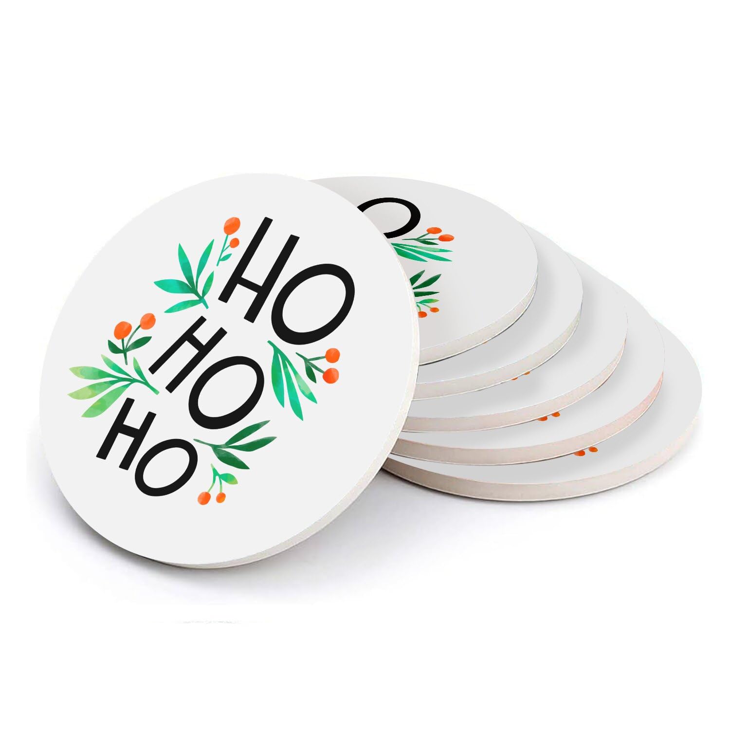 Sous-verre ronds en céramique Ho Ho Ho de Noël - Lot de 6