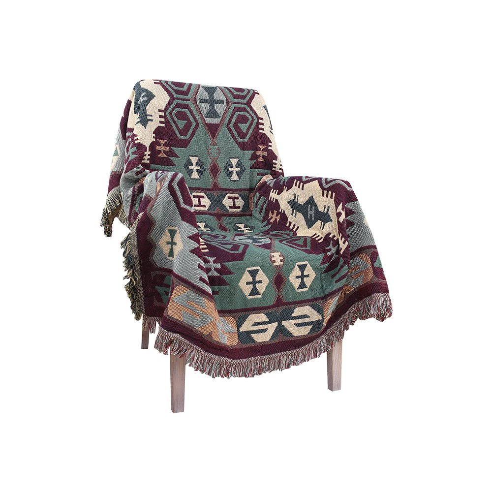 Harson&Jane Aztec Style Jacquard Tassels Throw Blanket Sofa Chair Cover Tablecloth 5 (90x210cm, Green)