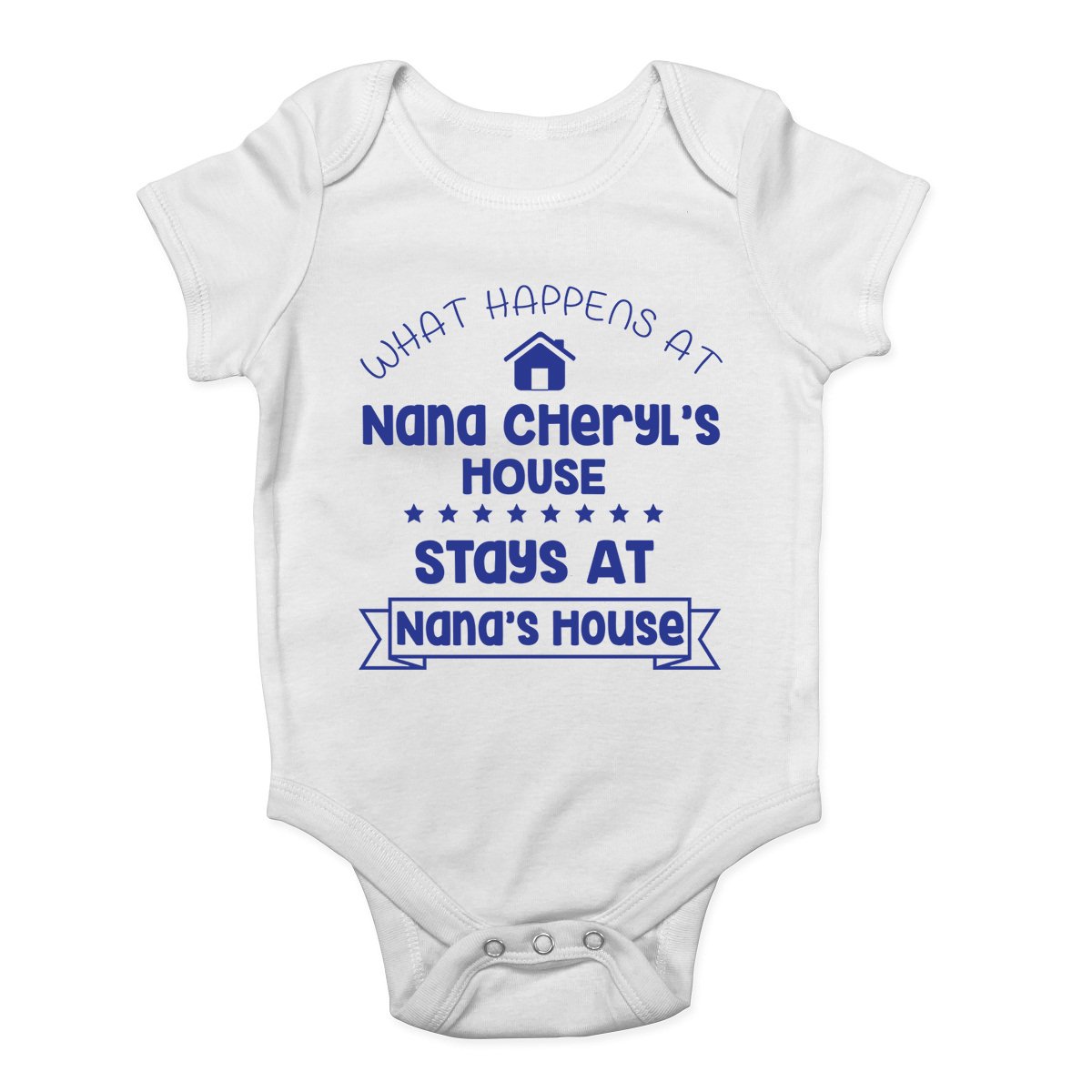 Shopagift Boys Blue Personalised With Any Name What Happens At Nana's House Stays At Nana's House And Girls Baby Vest Bodysuit