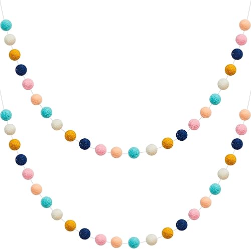 Guirnaldas WILLBOND con bolas de fieltro de lana, guirnalda con pompones de colores, hecha a mano, de 198cm de largo, guirnalda con 24 bolas de
