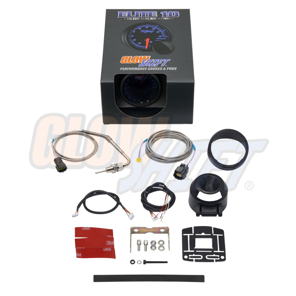 GlowShift Elite 10 Color 1500 F Pyrometer Exhaust Gas Temperature EGT Gauge Kit - Includes Type K Probe - Black Dial - Tinted Lens - Peak Recall Function - for Diesel Trucks - 2-1/16" 52mm