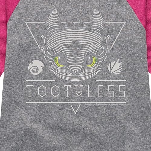 How to Train Your Dragon - Toothless Line Art - Toddler & Youth Girls Raglan Graphic T-Shirt3