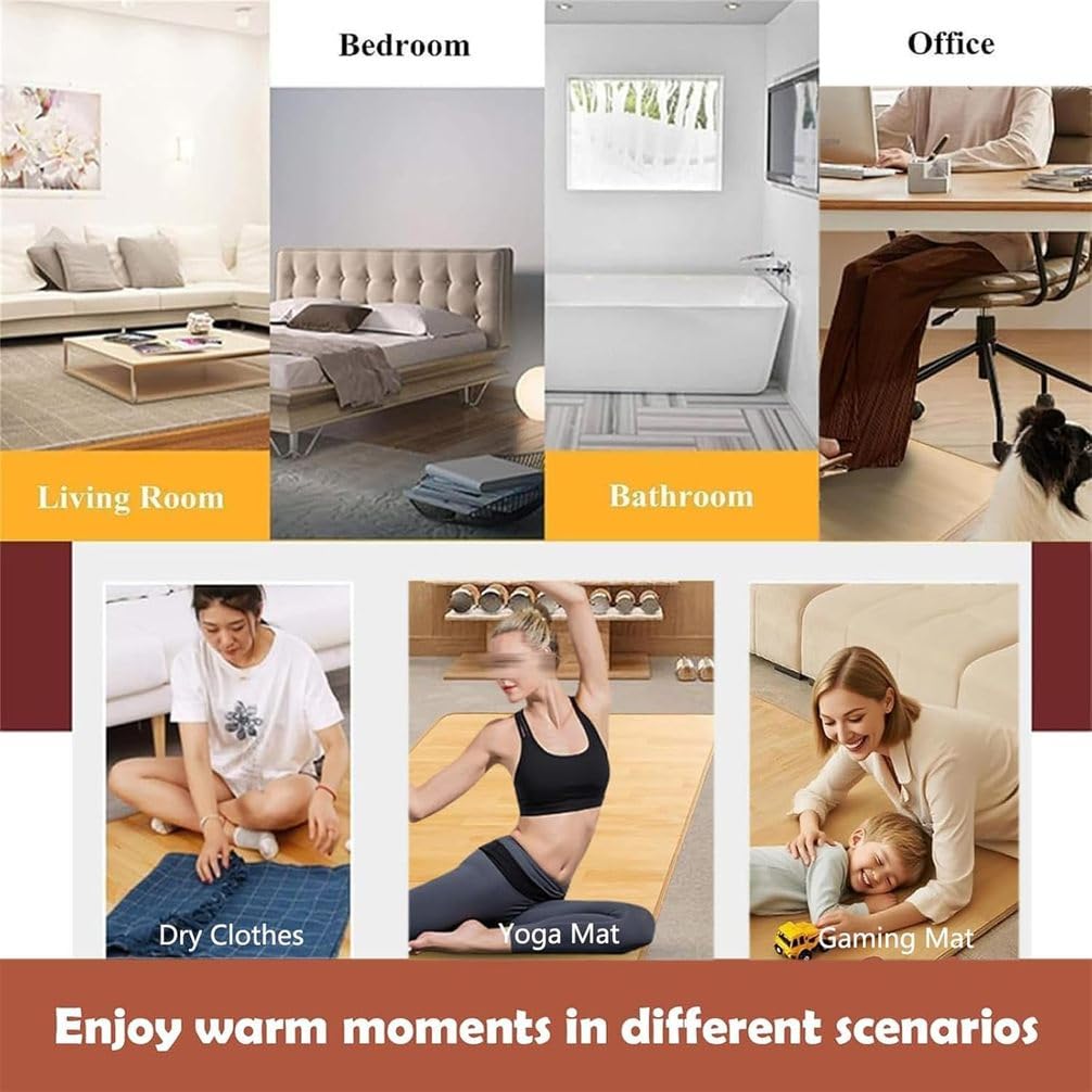 Tappeto Riscaldato al Grafene con Termostato E-Timer | Tappetino Riscaldante Elettrico Per Pavimenti, Tappeto in Peluche Scaldapiedi Riscaldato Soggiorno Camera Letto