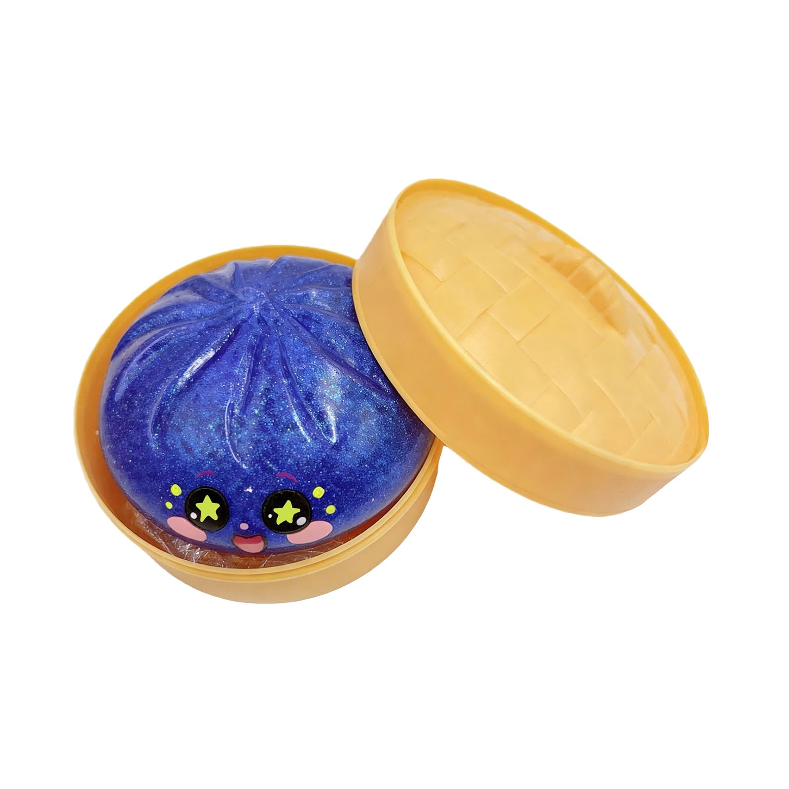 Colorful Dumpling Squeeze Toy, Giant Glitter Squishies Stress Balls with Food Steamer, Soft TPR Squeeze Dough Fidget Sensory Toy for Relaxation, Cute Bao Bun Shaped Gift for Adults