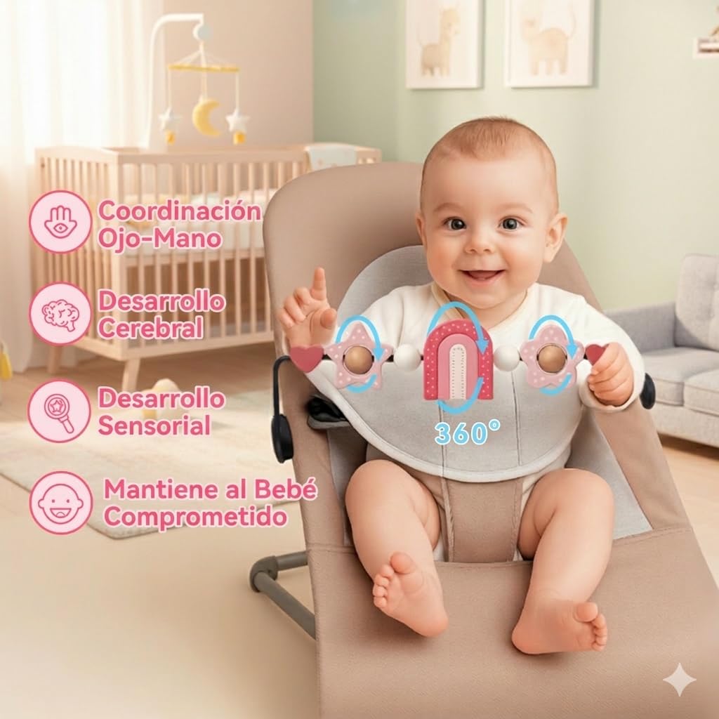 Baby Bouncer Toy Bar, Bouncer Toy Bar, fácil de fijar y quitar, materiales aptos para niños, ideal para bebés, juguetes para bebés en blanco y negro (arco iris)
