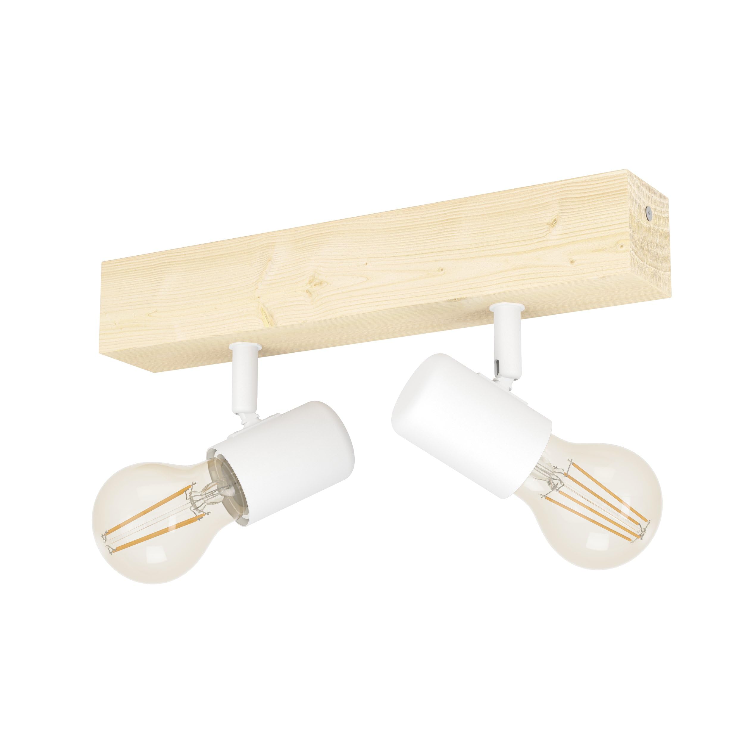 Eglo Spot Ceiling Light 2-Light Ceiling Light Fitting Townshend 3, Vintage Ceiling Lamp, Spotlight Bar With 2 Orientable Spot Lights, Retro Light Fixture Made Of Steel And Wood, White, Brown, E27 Socket, Fsc Certified