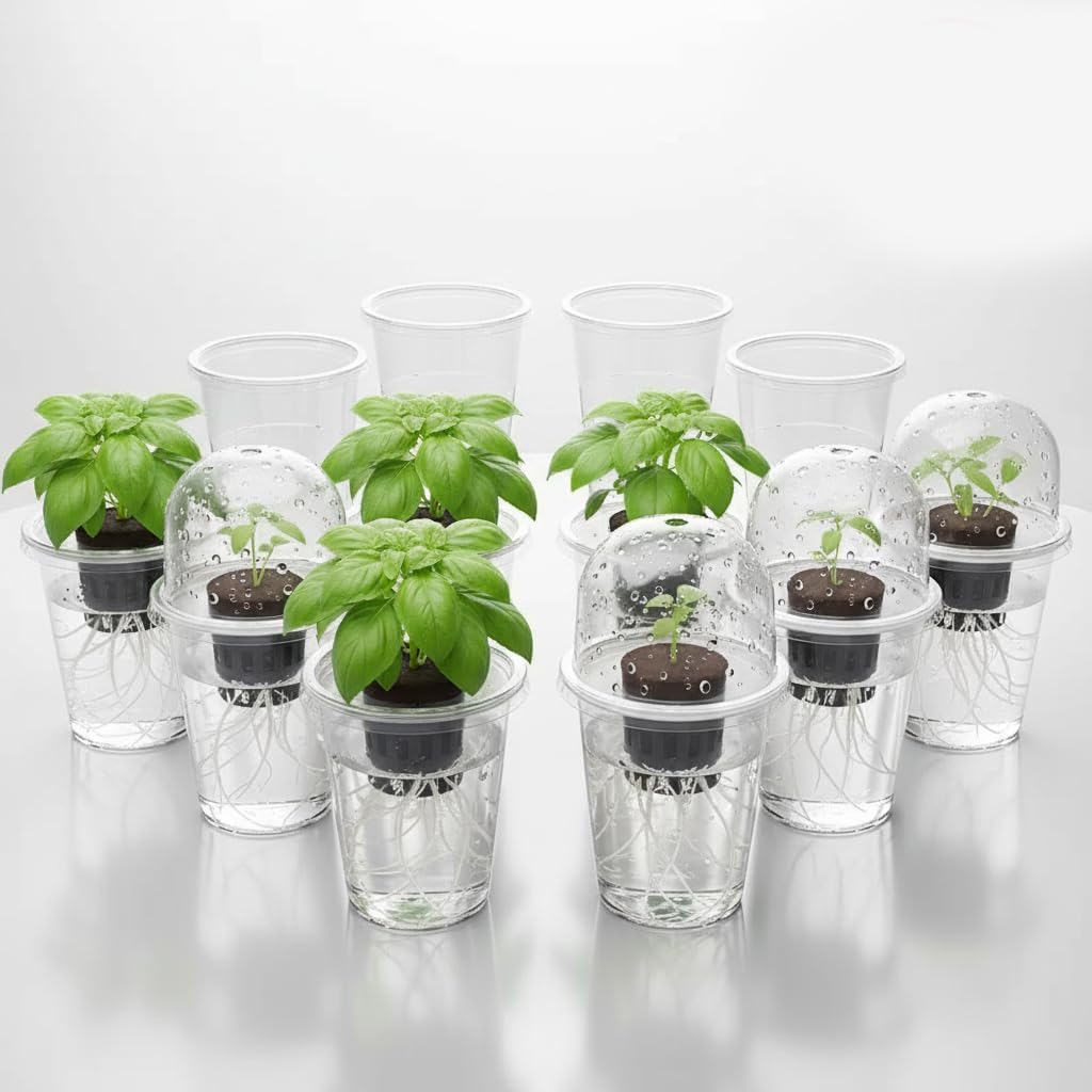 ROIKETU 12 Pack 7" Transparent Hydroponic Cups with Humidity Domes,Hydroponic Growing System for Seedlings,Seed Starting Cups for Seed Starting,Root Monitoring