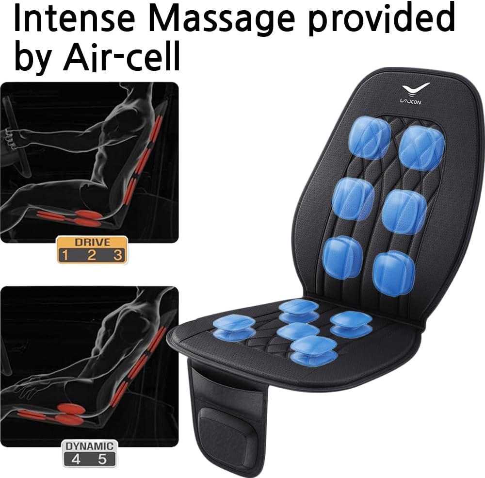 Vehicle Seat Air Massage Cover. Tailored for Long-Distance Drivers for Long commutes. 11 Air Cells Dynamic Work for Back & Hip. Relax Muscles While Driving, Slim Comfy Design (Black)