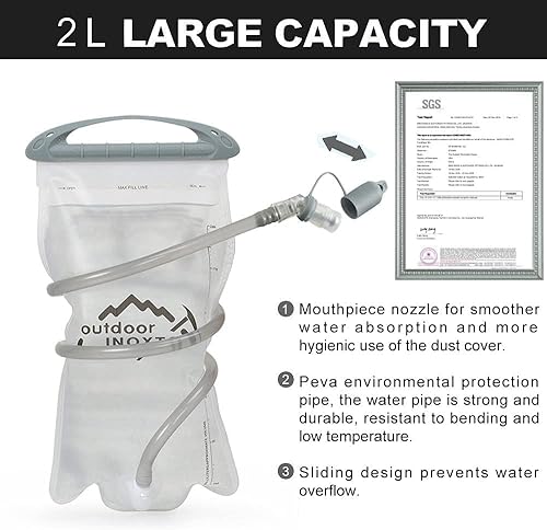 Miniatura 3 de INOXTO Mochila de senderismo pequeña con vejiga de agua de 2 L y cubierta impermeable para lluvia, mochila de hidratación de 25 L, Rojo Naranja Azul