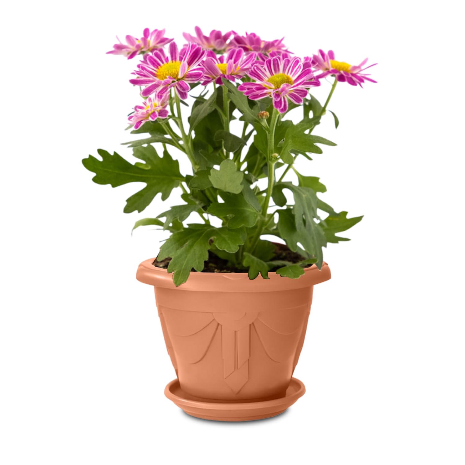 VR7 2 x grandi vasi da giardino rotondi in plastica per piante da giardino in argilla nera lavare da 43 cm a 34 cm (argilla, 2 vasi da fiori da 43 cm)