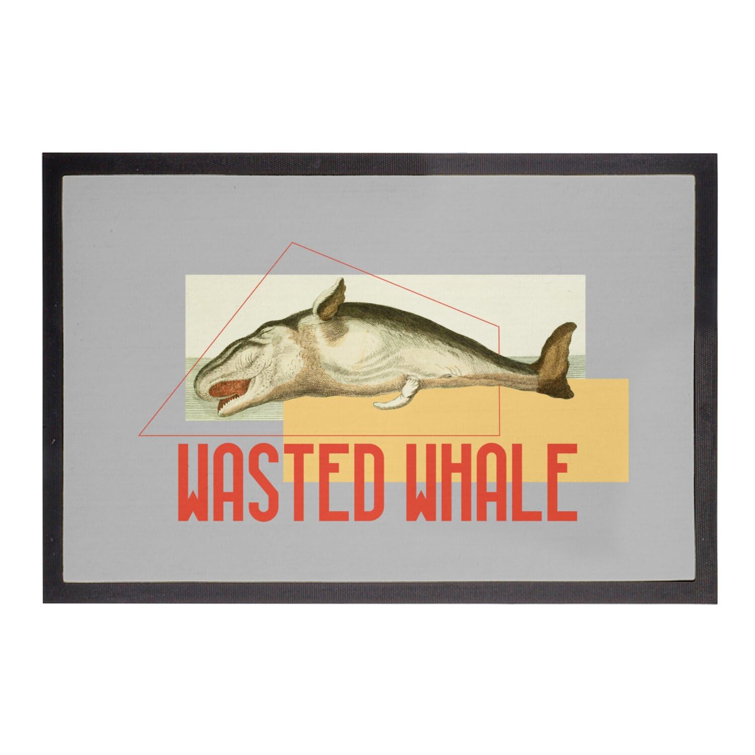 Paillasson gris 75x50cm avec illustration de baleine ancienne pour entrée élégante