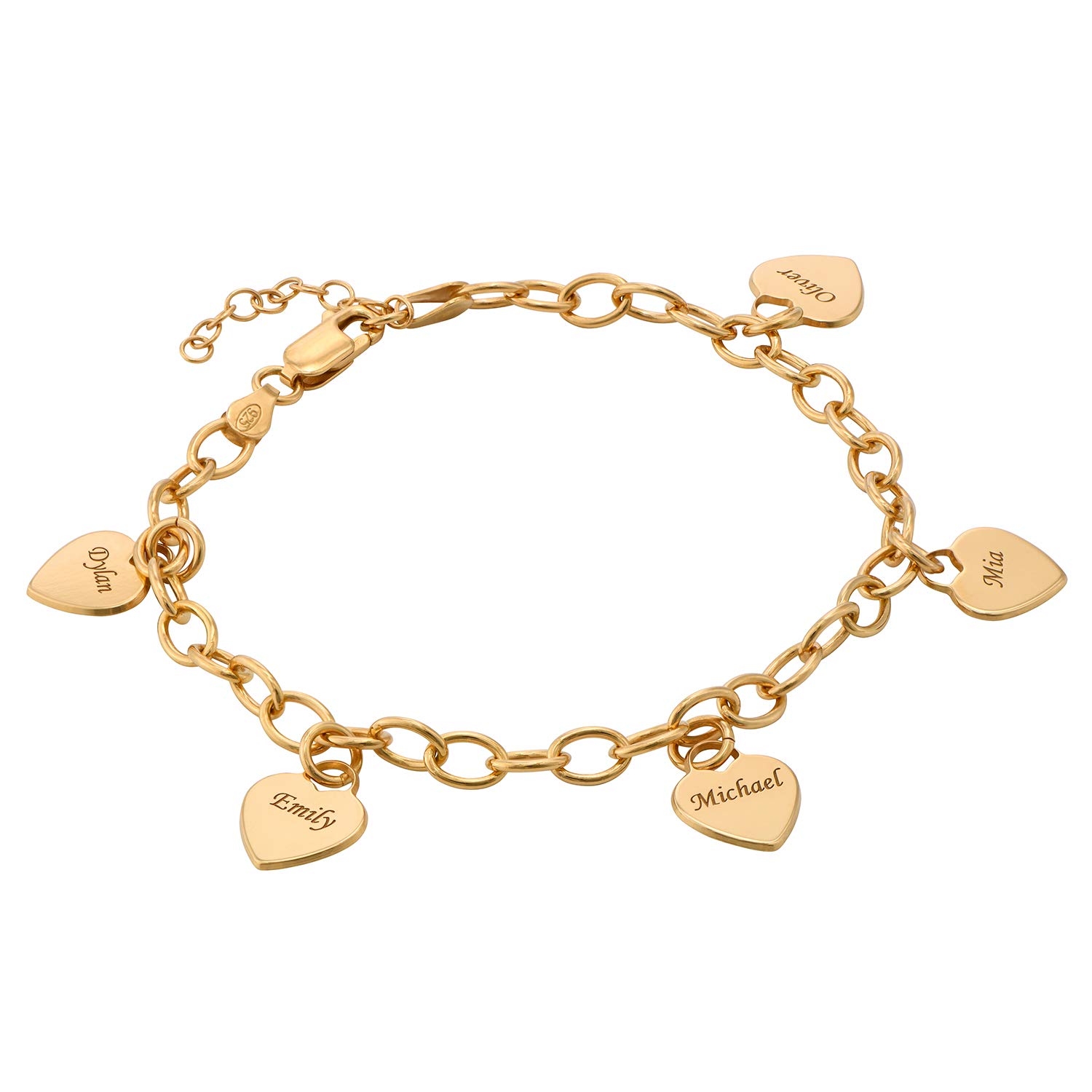 MYKA – Personalisiertes Büroklammer-Armband mit Gravierten Baumelnden Herzform-Anhängern in Sterlingsilber 925 oder Vergoldet