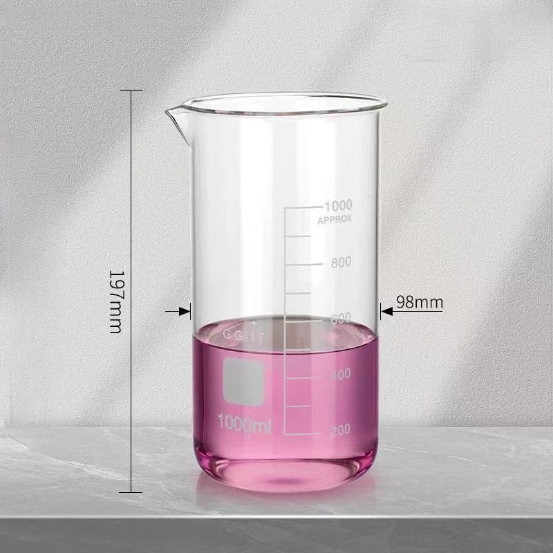 Probeta graduada de vidrio, Juego de vasos precipitados graduados vidrio borosilicato laboratorio 50-2000 ml(1000ML)