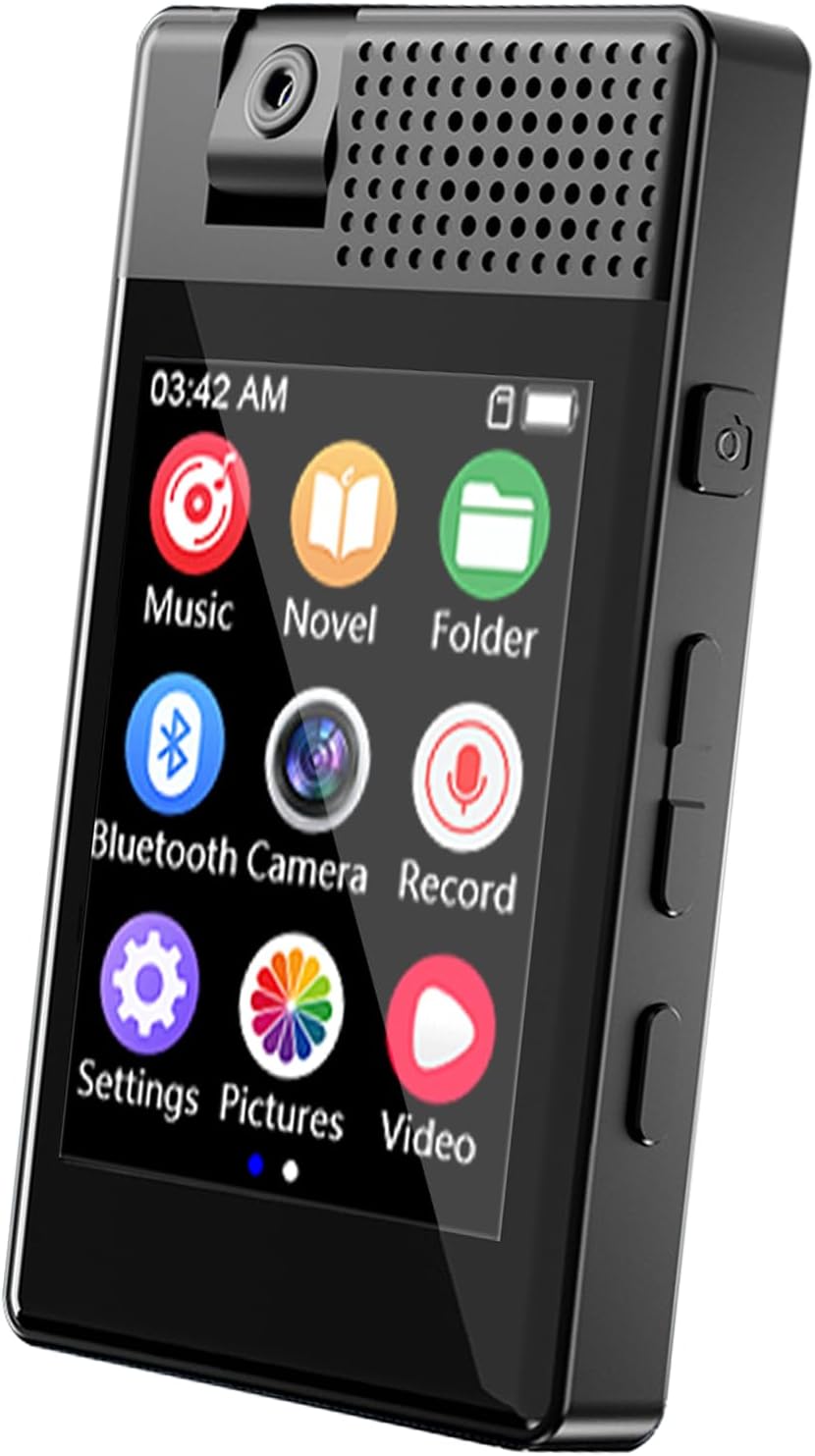 64GB MP3 Player with Bluetooth and 180° Camera Portable MP3 Music Player 2.5″ Full Touch Screen HiFi Lossless Sound Music Audio Player with Built-in Speaker Voice Recorder E-Book Alarm Clock