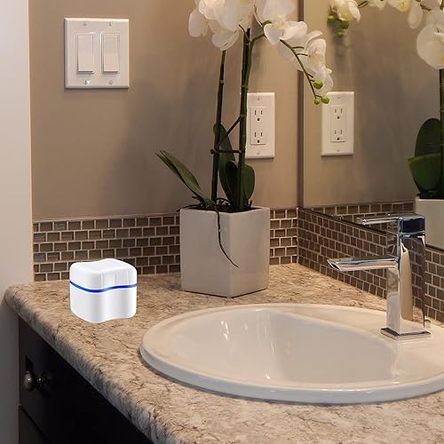 Miniatura 5 de Juego de 2 cajas de limpieza de dentaduras postizas y cepillos, paquete de 2 cajas de baño para dentaduras postizas con cesta + 2 cepillos para