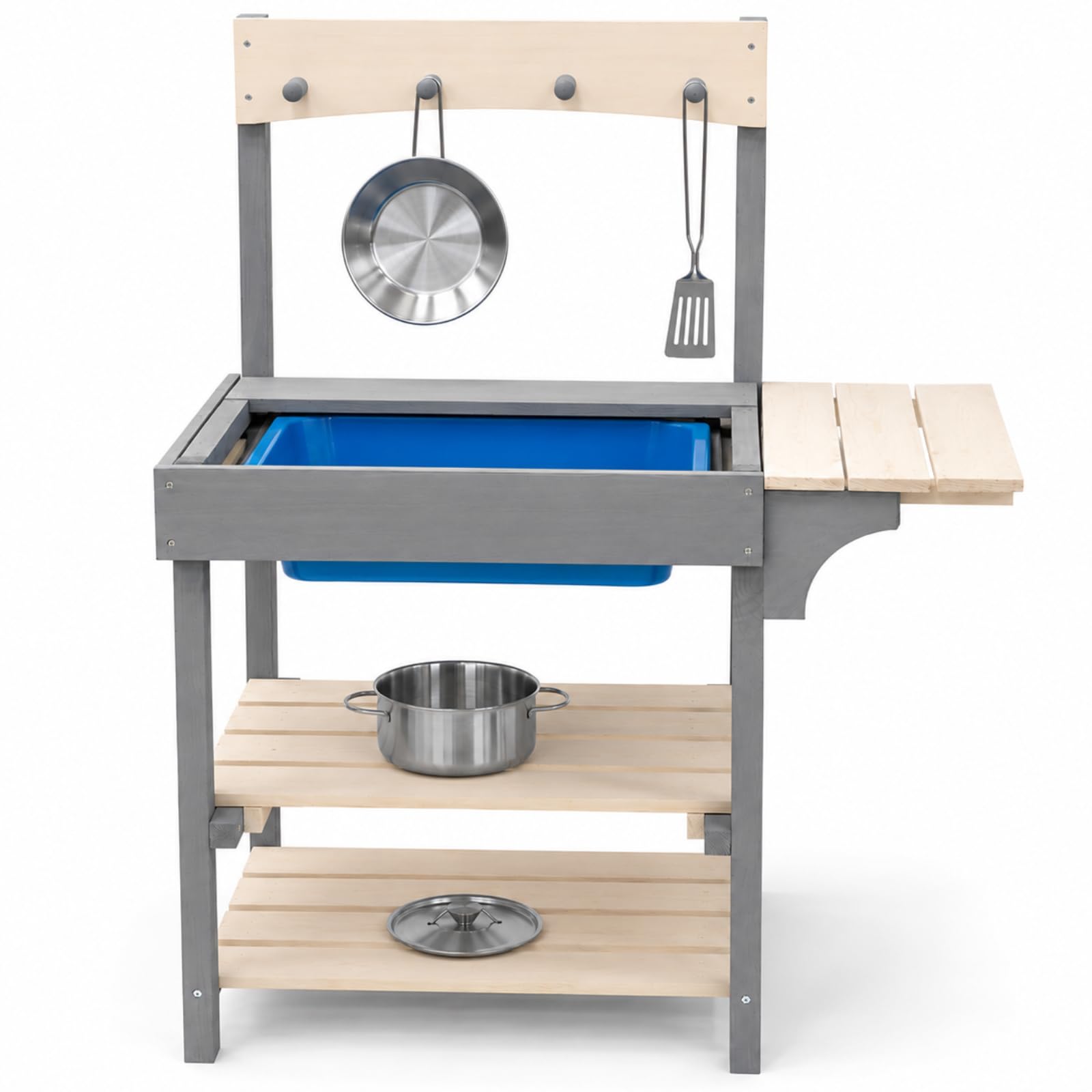 HAGO24 Matschküche Spielküche Kinderküche Sandküche Holz Zubehör Outdoor Garten Terrasse herausnehmbar Spüle