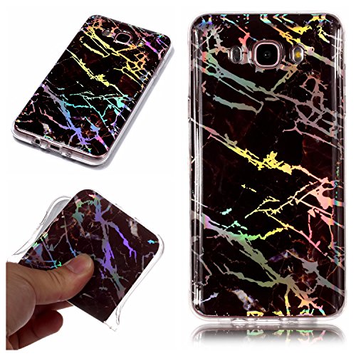 Qiaogle Teléfono Caso - Funda de TPU Silicona Carcasa Case Cover para Samsung Galaxy J7 (2016) / J710 (5.5 Pulgadas) - YH91 / Mármol (Negro)