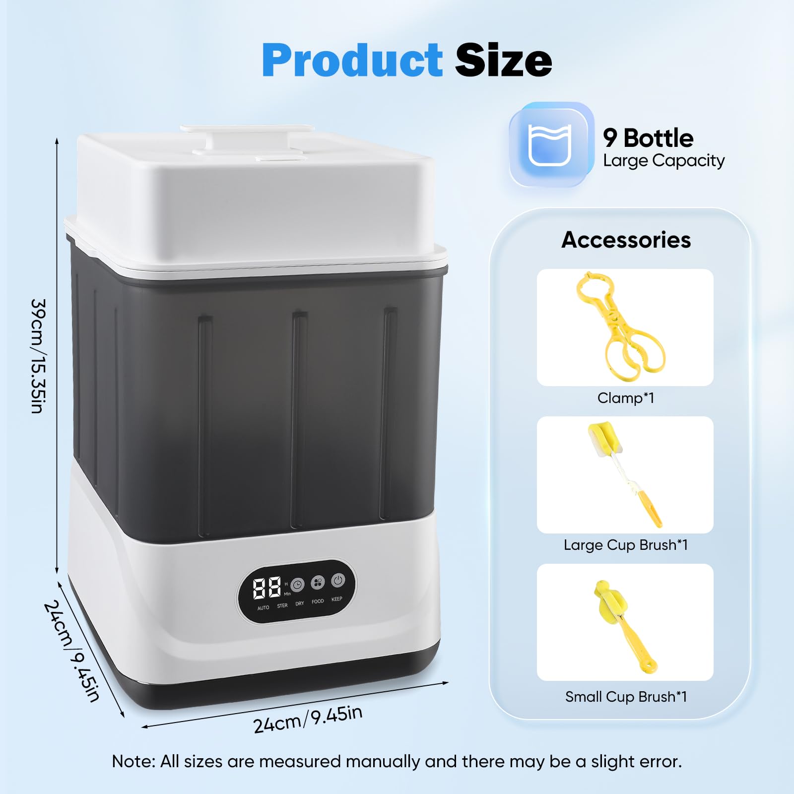 Esterilizador y secador de biberones, esterilizador a vapor eléctrico 4 en 1, con capacidad para 9 biberones y chupetes, esterilizador a vapor de 2 capas para biberones y accesorios