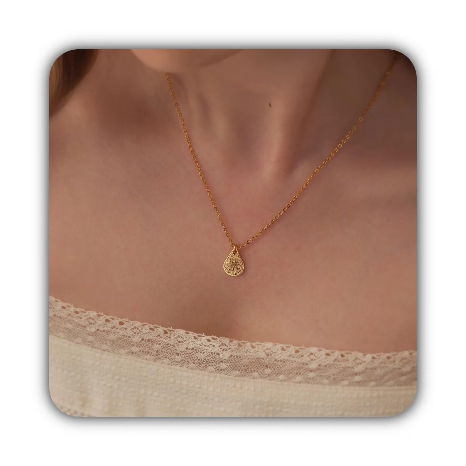 Gioielli commemorativi - Collana di impronte digitali a goccia - Gioielli reali con impronte digitali - Collana con scrittura a mano - Regalo commemorativo per lei