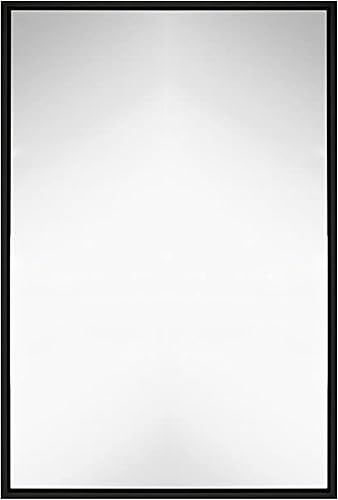 Hamilton Hills Espejo con marco negro de 24 x 36 pulgadas, grandes espejos rectangulares de baño para pared, panel de vidrio flotante con borde,
