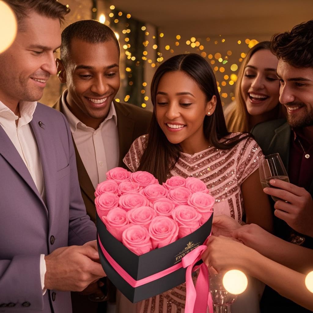 17 Roses Infinity, Roses Roses Éternelles en Cadeau pour Femmes, Rose Conservée en Boîte en Forme de Cœur pour Femme, Mère, pour Anniversaire, Anniversaire de Mariage, Saint-Valentin, Fête