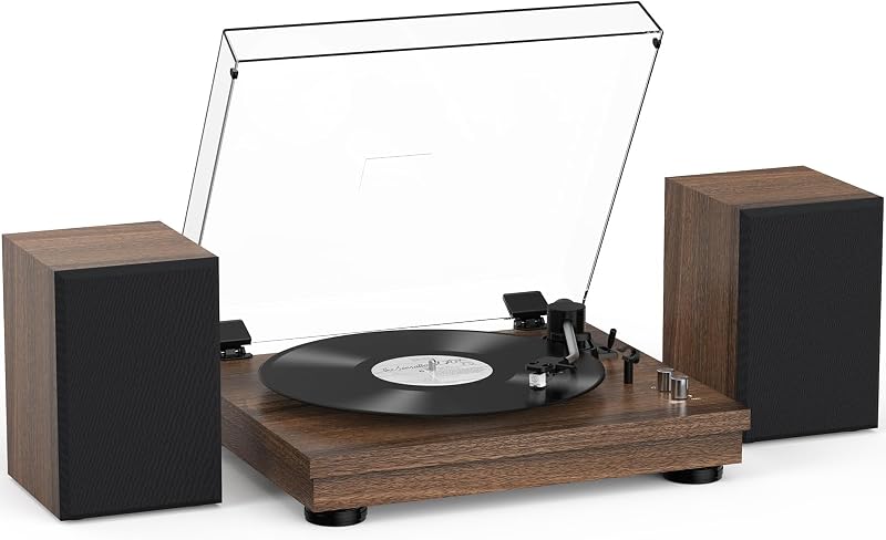 Vinyl Record Player with 24W HiFi Stereo Speakers Vintage Bluetooth Turnable for Vinyl Records with Belt Drive 2-Speed, Magnetic Cartridge RCA Output BT5.3