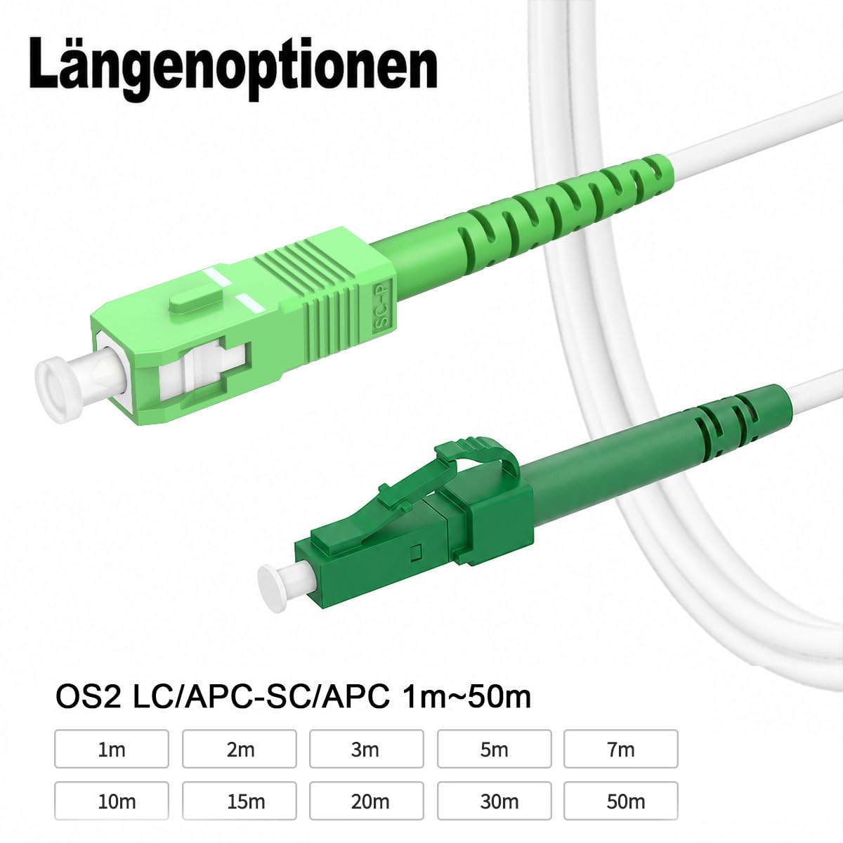OS2 Gepanzertes LWL Kabel LC/APC auf SC/APC mit Adapter, 50m