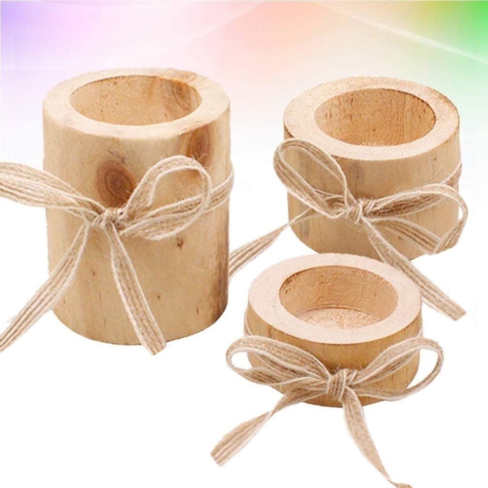 Portavelas 3 Uds Portavelas Natural Soporte De Luz De Té De Madera Maceta Suculenta Sin Terminar con Cuerda De Cáñamo para Decoración De Escritorio Candelabros Decorativos