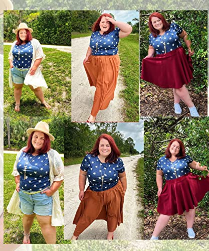 Image of CARCOS Plus Size Tops for Women Short Sleeve Shirt Summer Star /Leopard /Tie Dye /Flower Crewneck Pullover Tunic XL-5XL