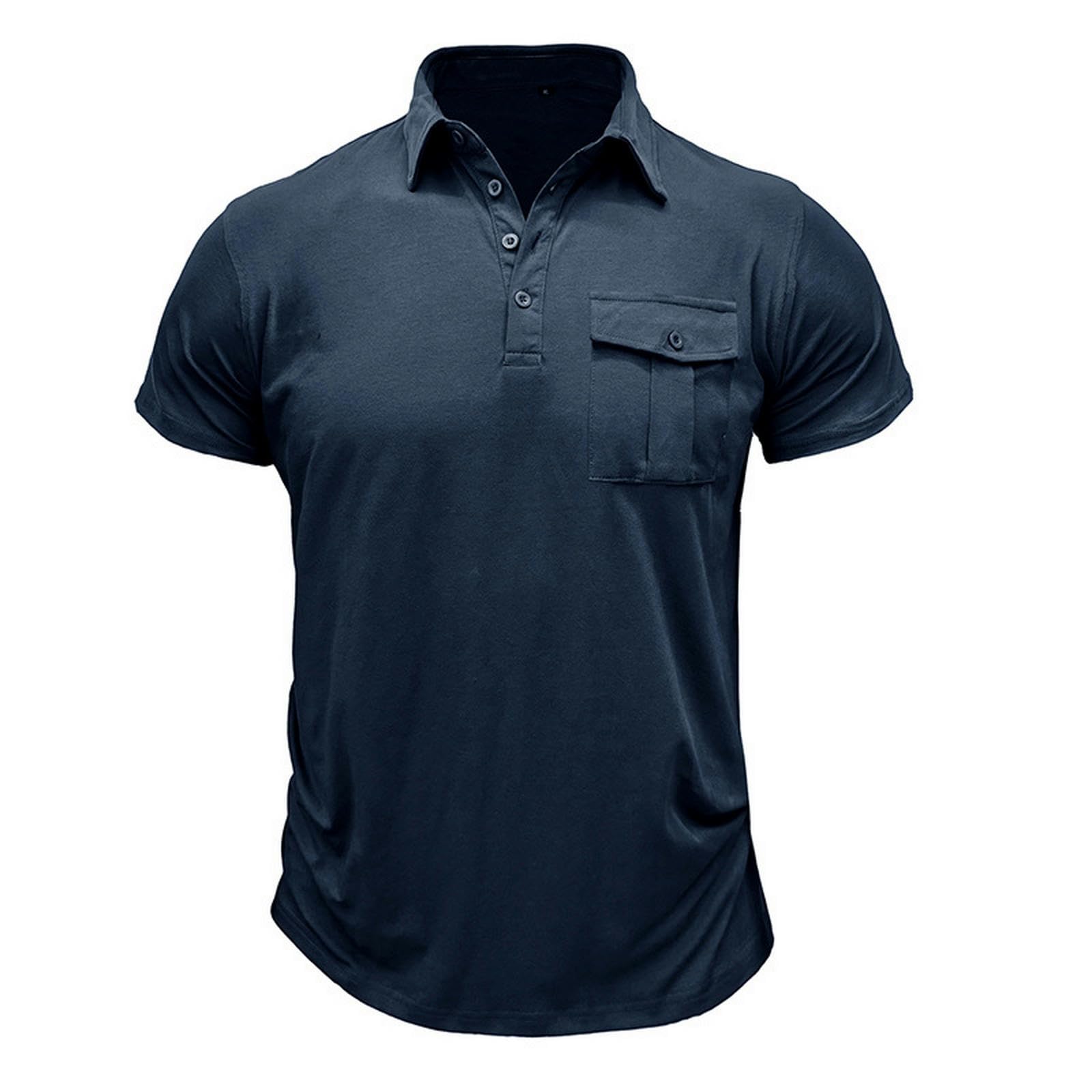 Męskie T-shirty Męskie Koszule Stretch Casual Sport Shirt Krótki Rękaw Z Klapką Przycisk Podwójna Plisa Piersi Kieszonka-Szary-L