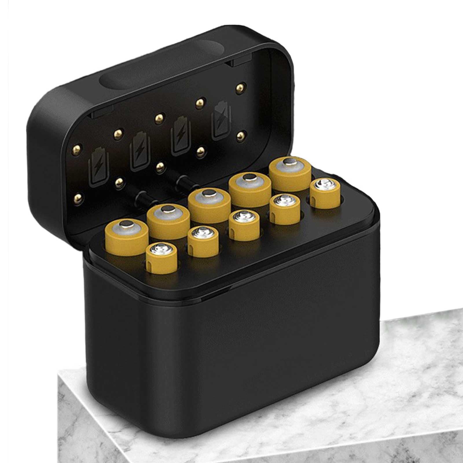 Chargeur de Batteries Rechargeable avec boîte de Rangement 10 Baies AA AAA, Rabat magnétique