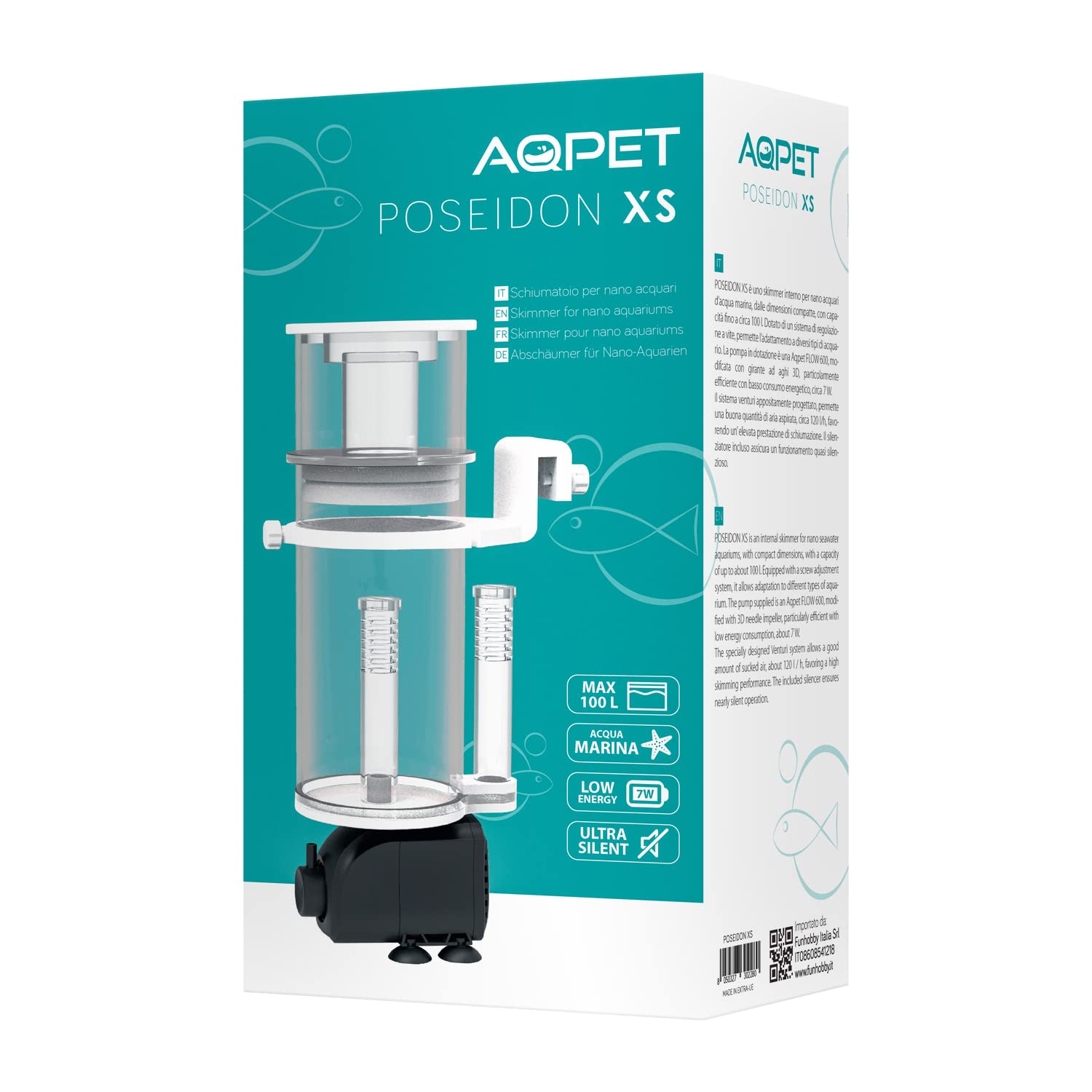 AQPET Poseidon XS Mini Espumador para Acuario Colgar para Acuarios hasta 100 litros, Blanco