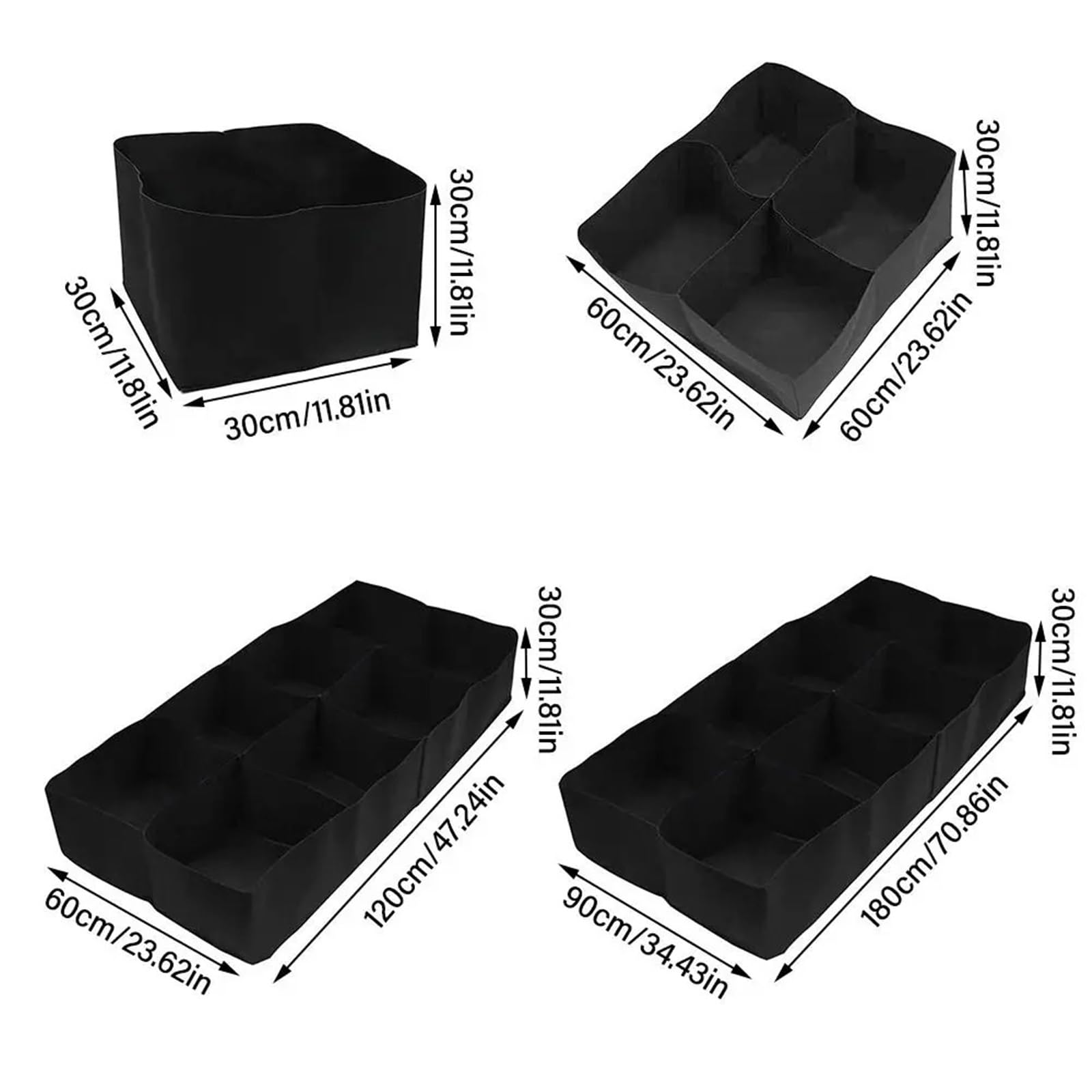 4 Uds. Bolsa for Plantar en jardín, Bolsa de Cultivo Fieltro multigira, Maceta Rectangular for vivero, contenedor for Vegetales, Tomates y Patatas para Flores, Verduras, Frutas(60x60x30cm)