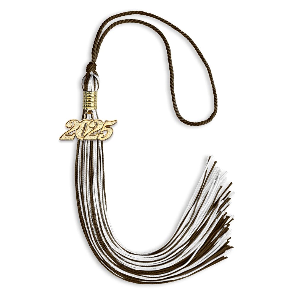 Endea Graduation Mixed Double Color Tassel with Gold Date Drop (Brown/White, 2025)