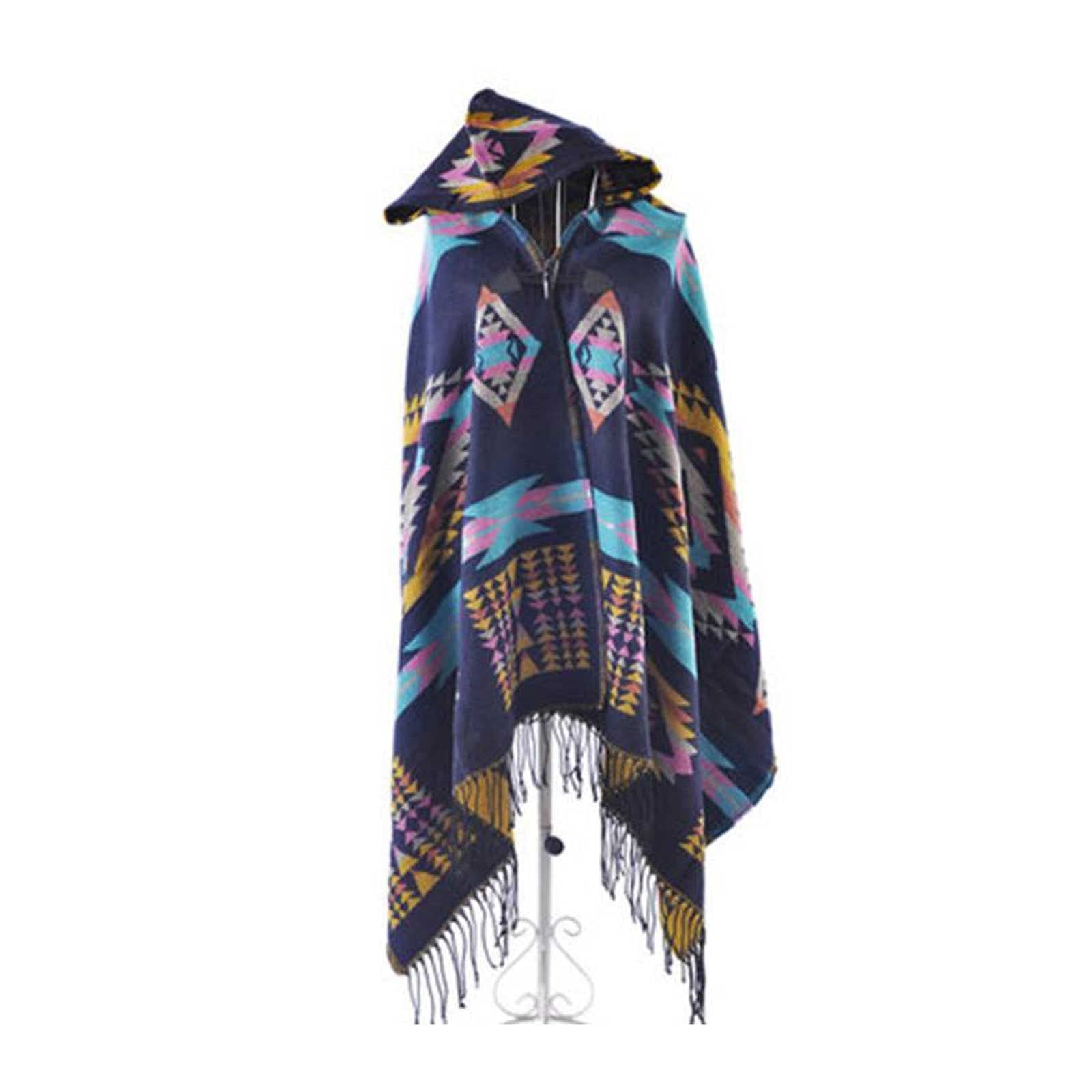 Pucio Warm Scarf Ladies Cape Coat Check Tartan Plaid Fringe Poncho Hoodie Hooded Shawl Tassel Scarf Scarves Warm Wrap