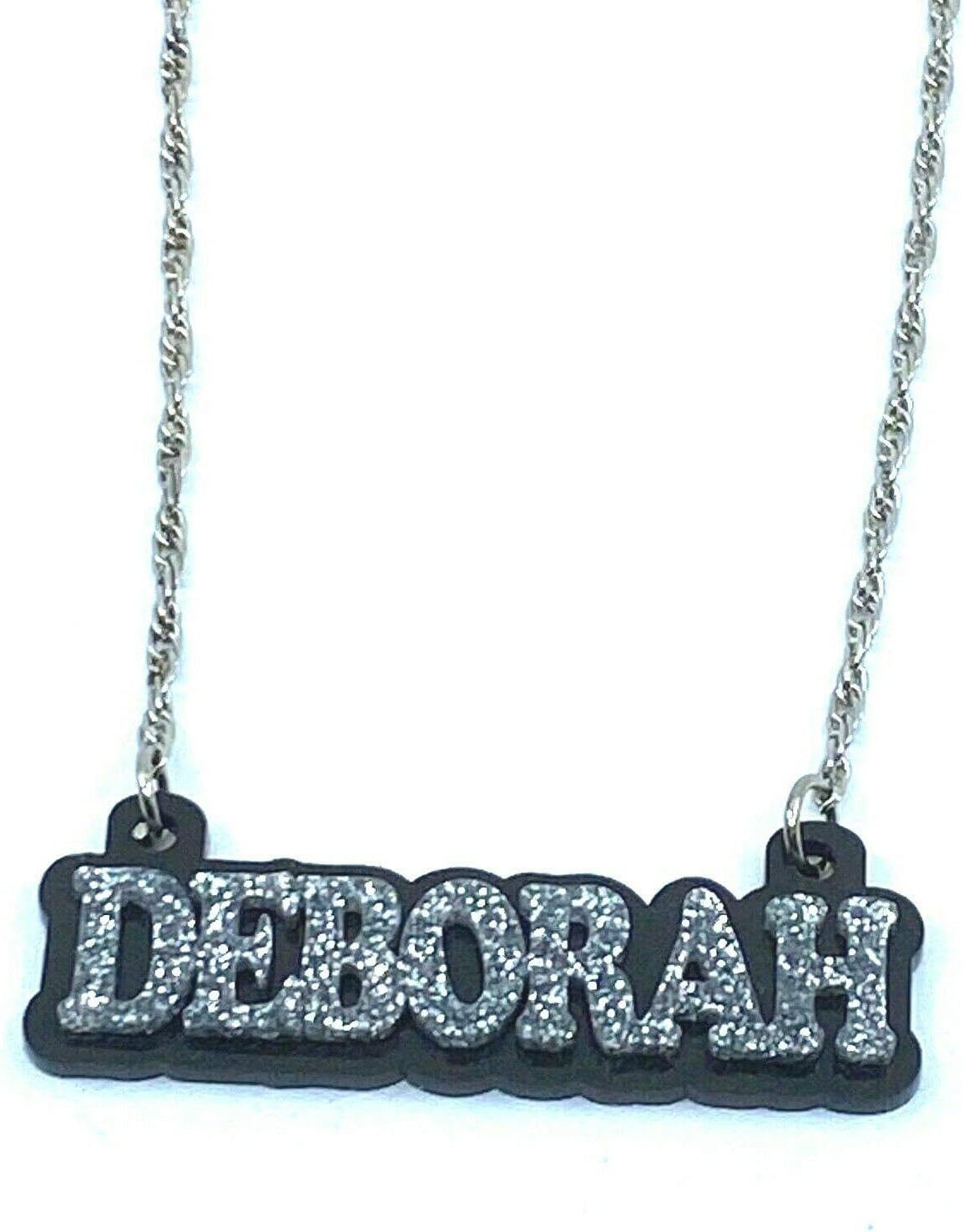 Name Necklace Plate Personalized Custom Color Options Nameplate Name Laser Cut Diamond Look Silver Glitter Block Font Letters, Quality Silver Chain, Made To Order Any Name - Dazzling and Stunning!