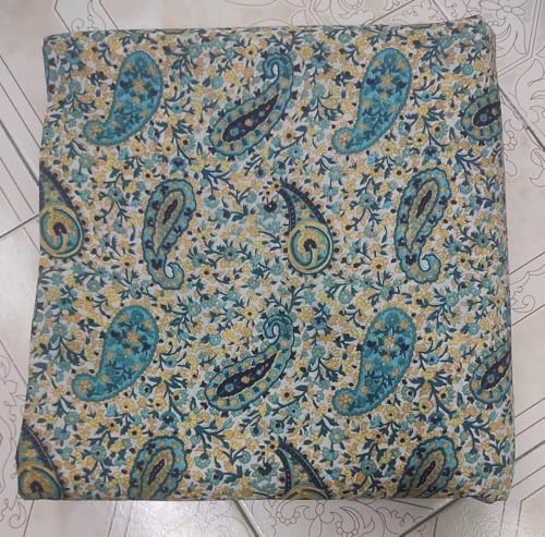 Image of Cotton Print(Unstitched Fabric for Girl /Women,Width-44 inch,Length-5 Meter,for Making Full All Over Suit,Kurti,Gown,Palazo,Dress Material,Tunics,Top,Maxi,Nighty.Free Size, Ferozi Color