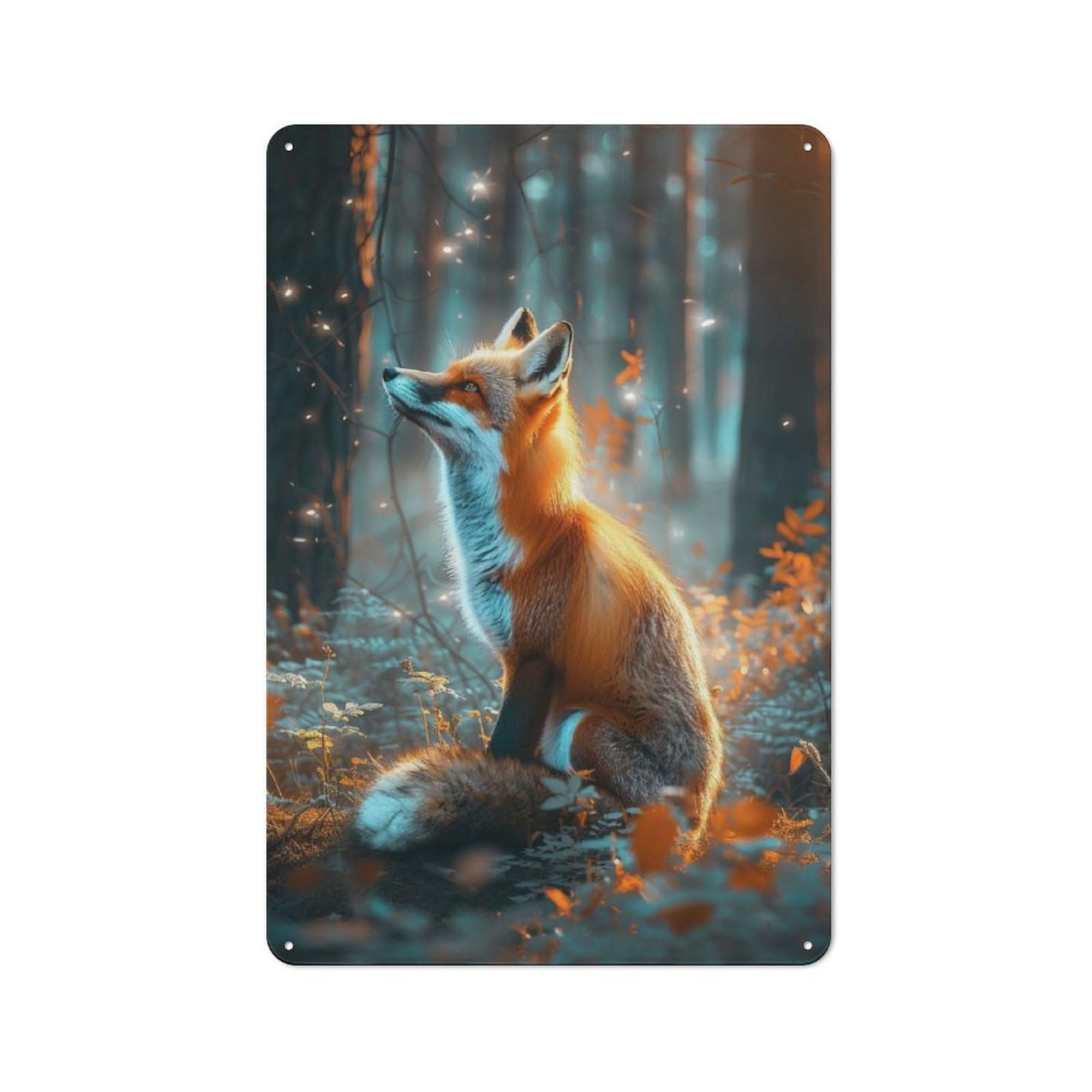 Metal Plaque with Fox in Enchanted Forest Design 30x20cm, Retro Kitchen Wall Decor for Bakery, Diner, Cafe Or Family Room