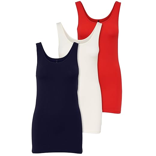 Only 3Er Pack Damen Oberteile Basic Tank Tops Weiß, Schwarz, Grau, Blau, Creme Frauen Shirt Lang Sommer Shirts Top 15201465