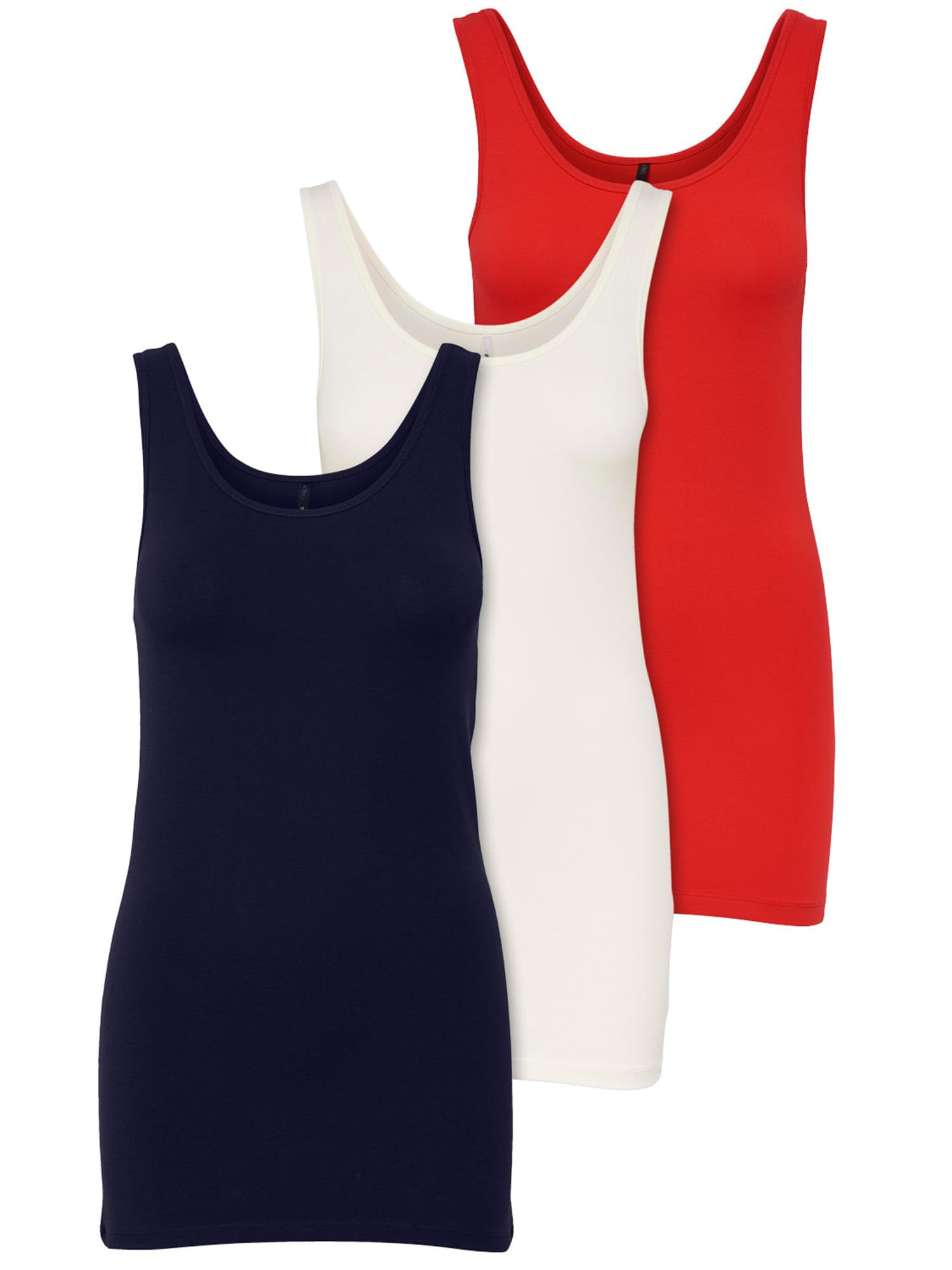 ONLY 3er Pack Damen Oberteile Basic Tank Tops weiß, schwarz, grau, blau, Creme Frauen Shirt lang Sommer Shirts Top 15201465 (XS, FarbMix 5)