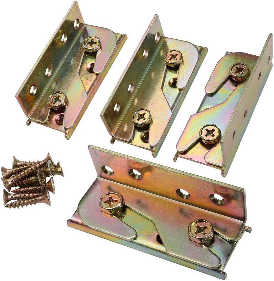 Bed Rail Brackets - Wooden Bed Frame Hardware - Heavy Duty Non-Mortise Bed Rail Fittings - Set of 4 (Screws Included)