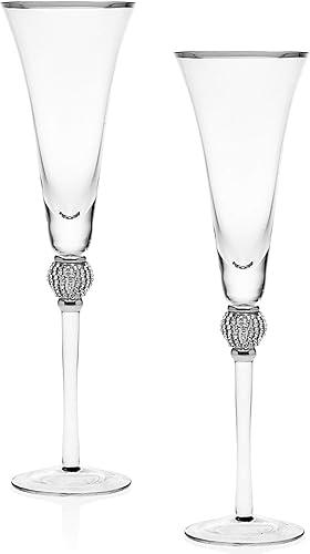 Godinger Copas de champán para trompeta, copas de tostadas de boda, diamante platino, juego de 2