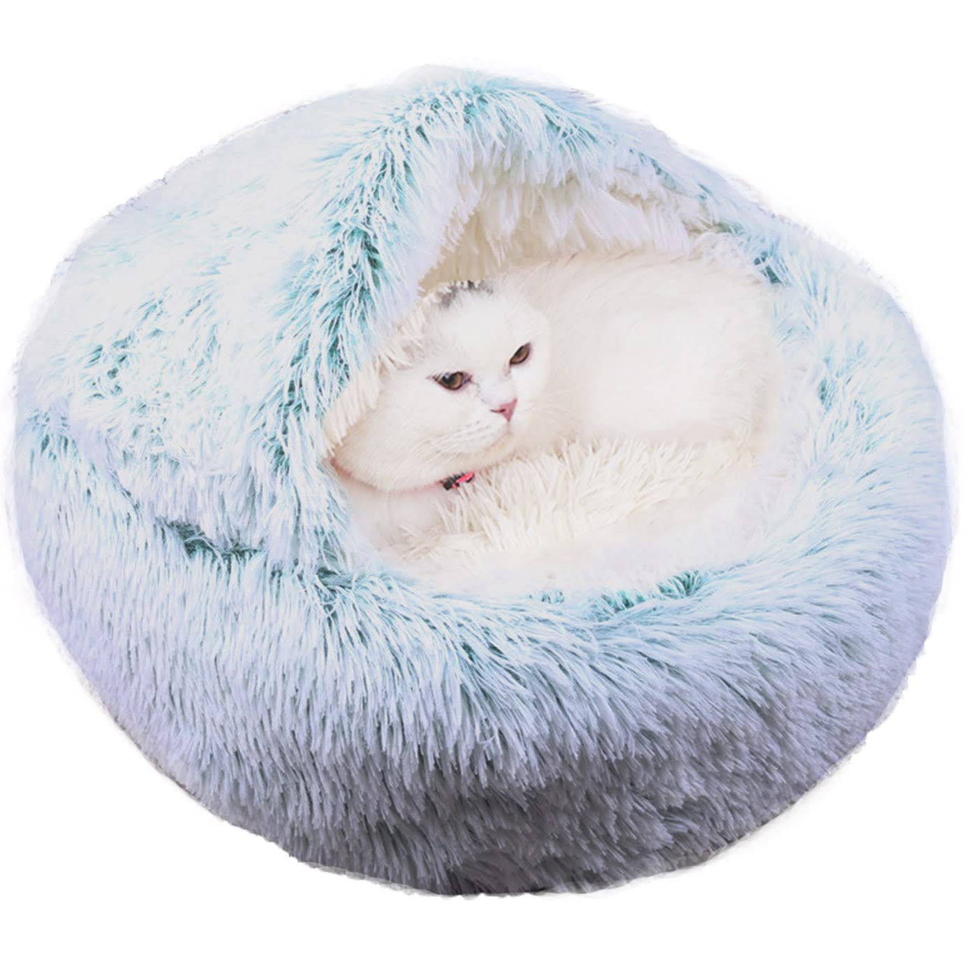 qing yun Cat Cave Bed,Fluffy Cat Hideaway Sleeping Bag,Cozy Plush Warm Pet Dog Cave Bed Anxiety Relief Cat Igloo Bed for Indoor Cats (50cm,Plush Green)