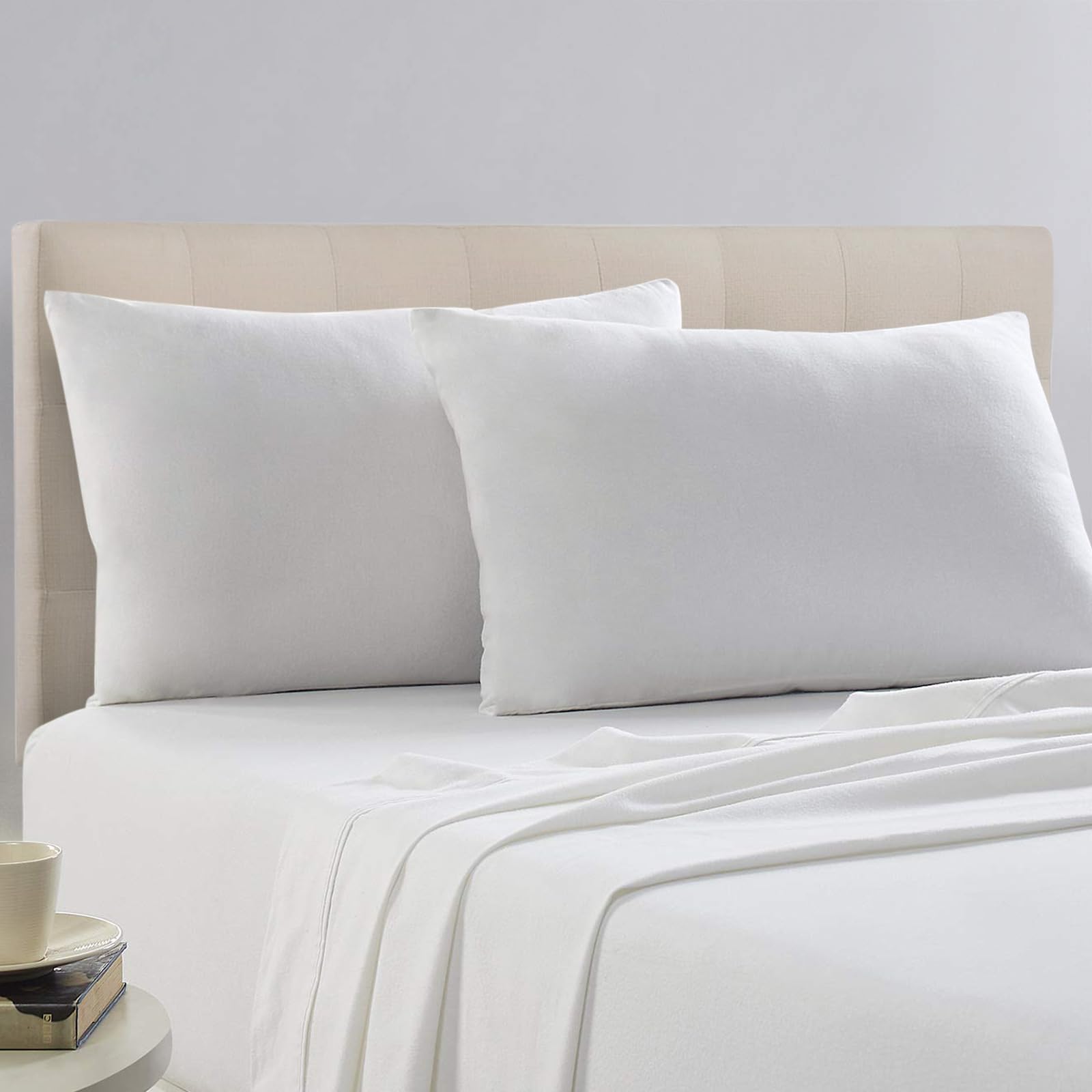 Pizuna Pure 100% Cotton Pillow Case 48 x 74 cm White, 400 Thread Count Soft Luxurious Long Staple Cotton Sateen Weave Pillow Cover (Cooling Pillowcase White- 2 PC)