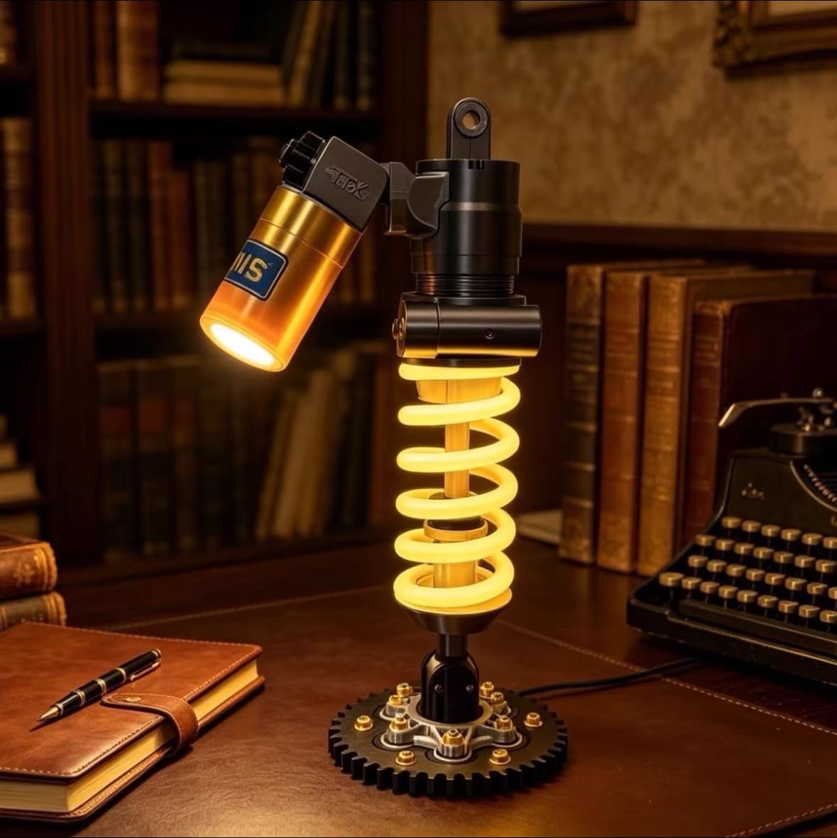 Lampada da scrivania a LED con ammortizzatore 3D, luce notturna a LED in stile industriale, pressione dell'aria regolabile e LED a molla morbida e luminosa, per sala giochi, garage e amanti delle auto