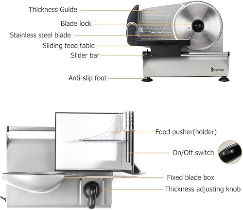 Miniatura 3 de Winado Rebanador de carne, cortador eléctrico de alimentos de 7.5 pulgadas, rebanador de carne congelada de 150 W, hoja de acero inoxidable premium